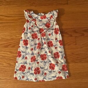 Red floral tank dress with blue leaves